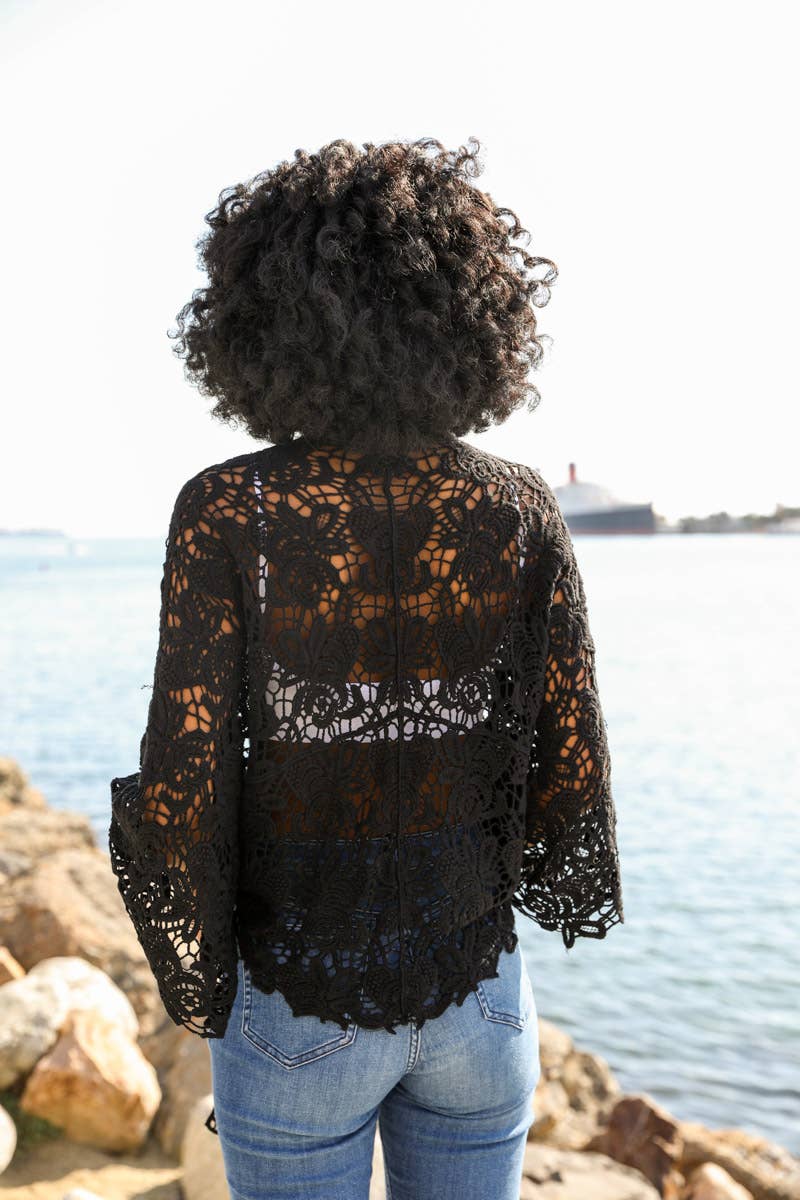 Crochet Kimono Wrap | Black
