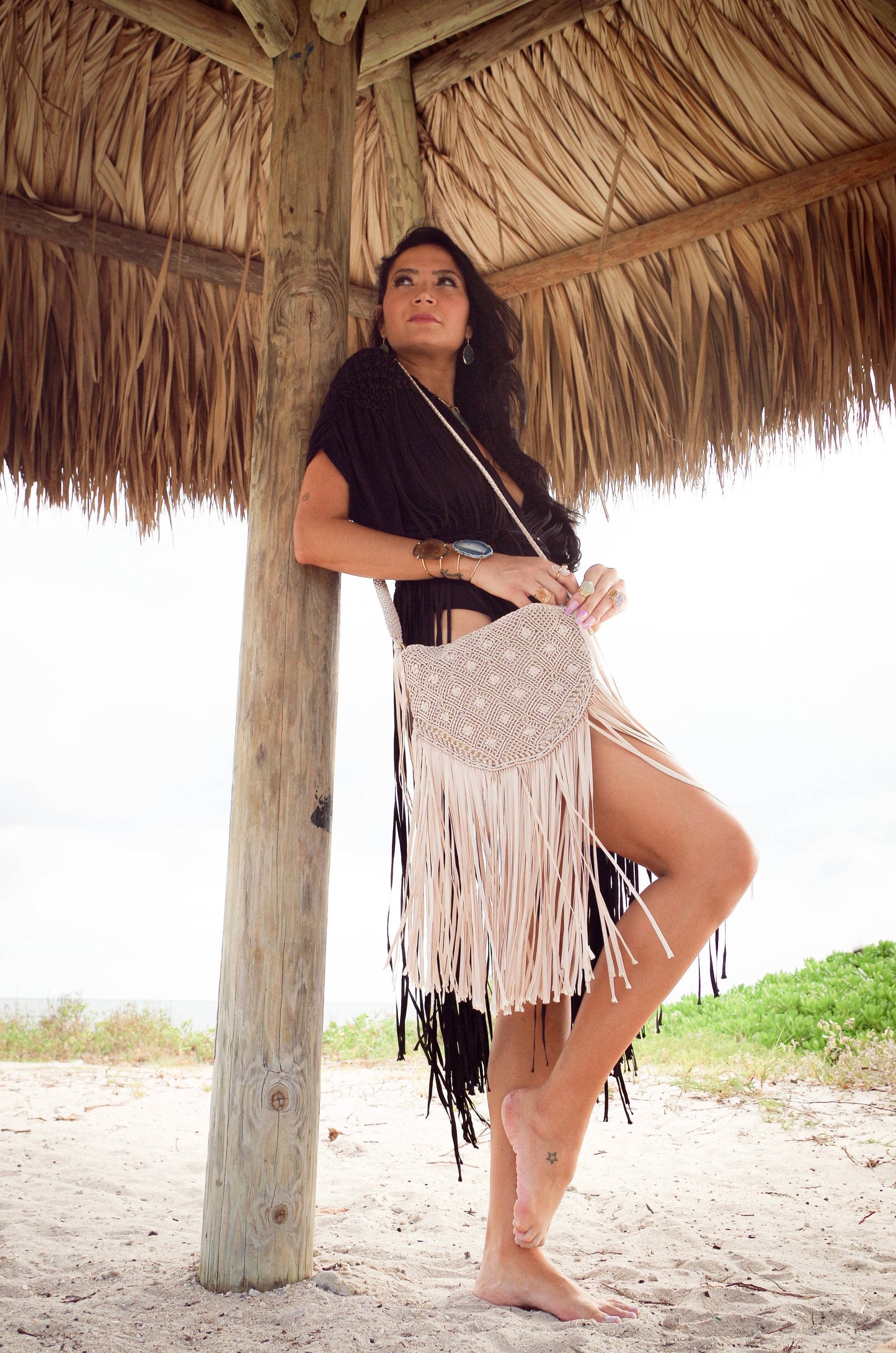 Boho Macrame Fringe Bag | Caramel