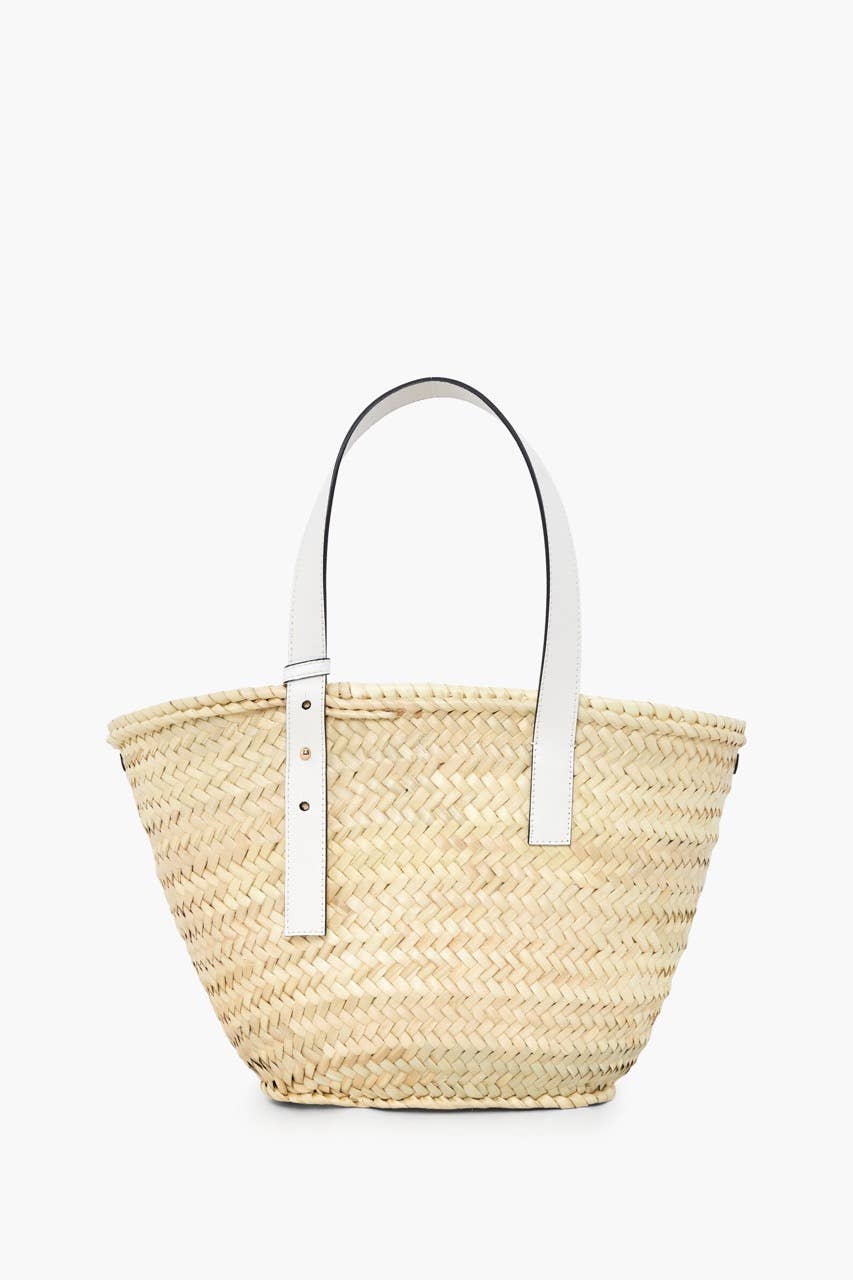 Straw Tote with White Leather Straps