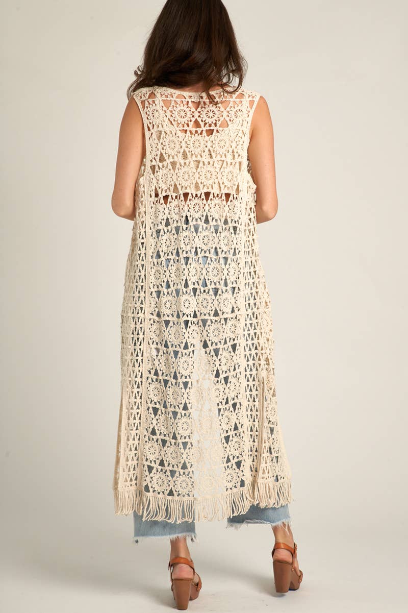Kimono Vest | Tied Crochet | Cream