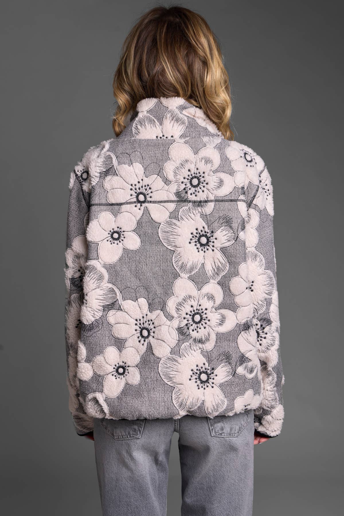 Floral Sherpa Jacket | Black & White