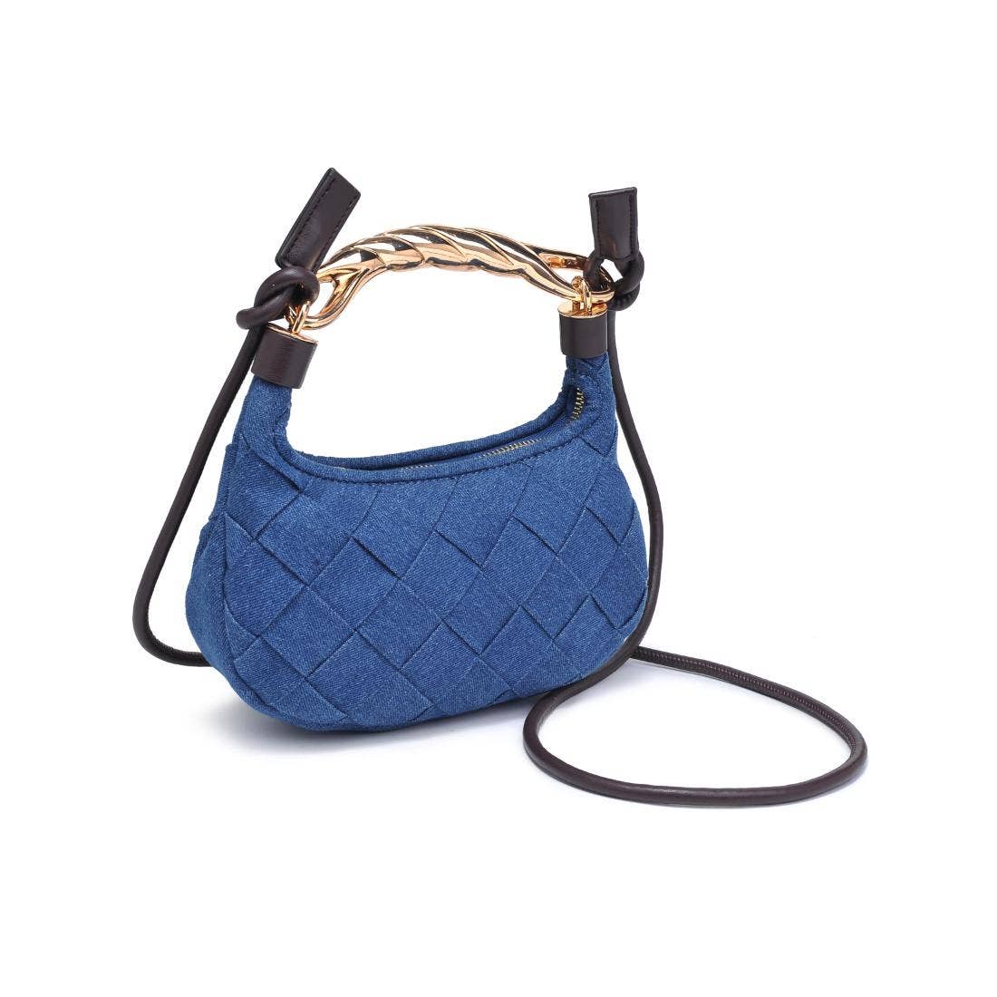 Yvette Woven Crossbody: Denim Brown