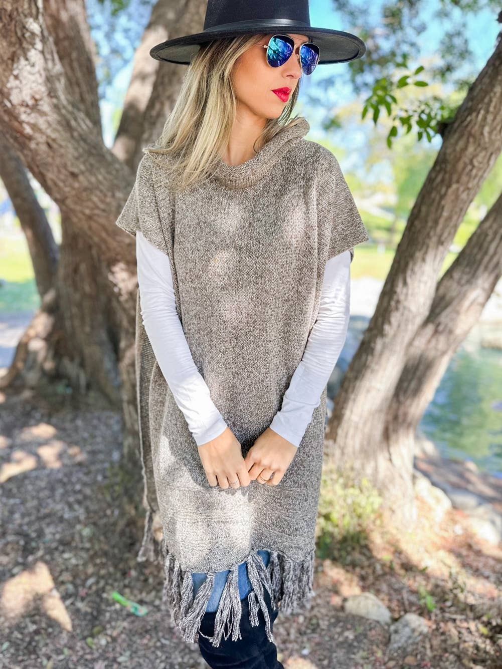 Turtleneck Poncho | Taupe