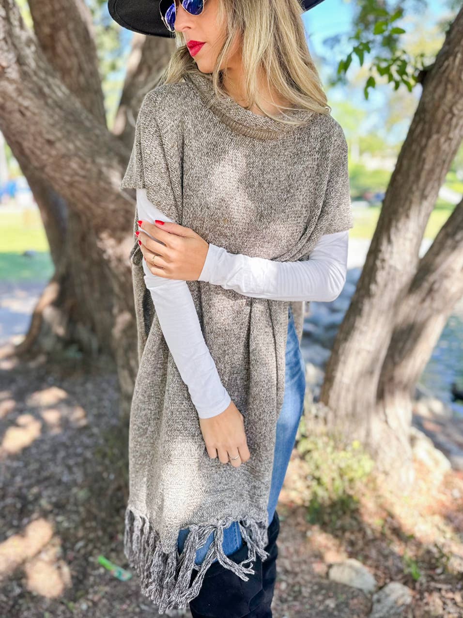 Turtleneck Poncho | Taupe