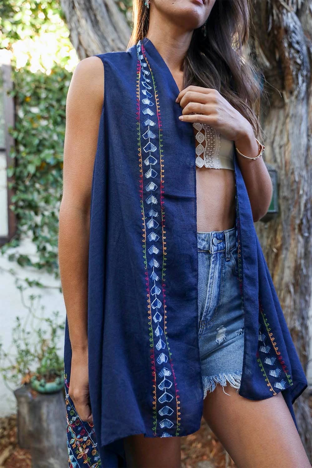 Vest | Embroidered | Navy