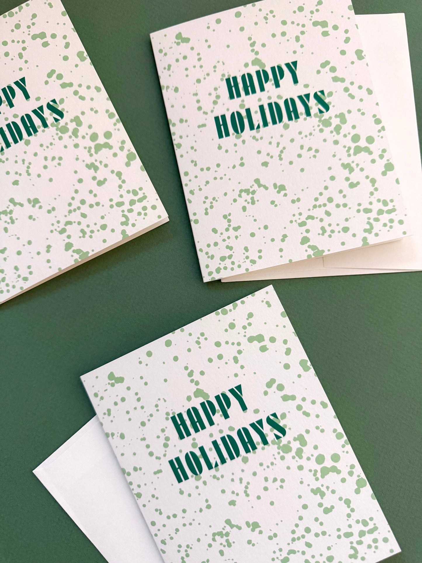 Green Splatterware Happy Holidays Card