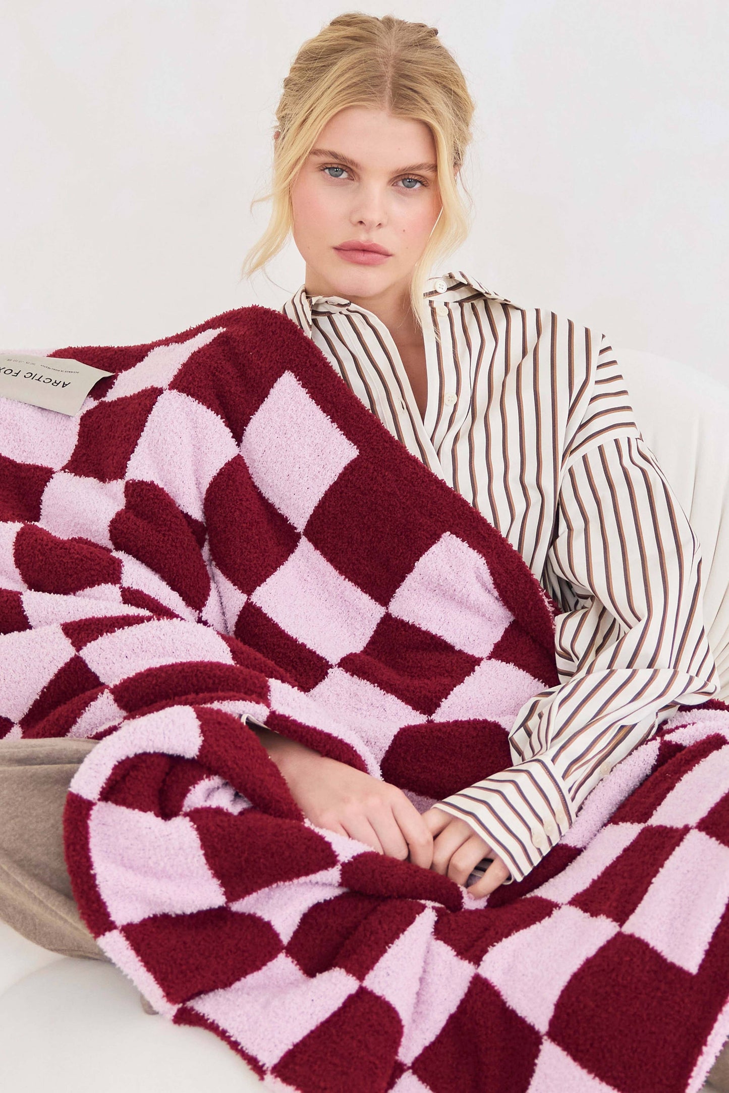 100% Recycled Throw| Pink Check