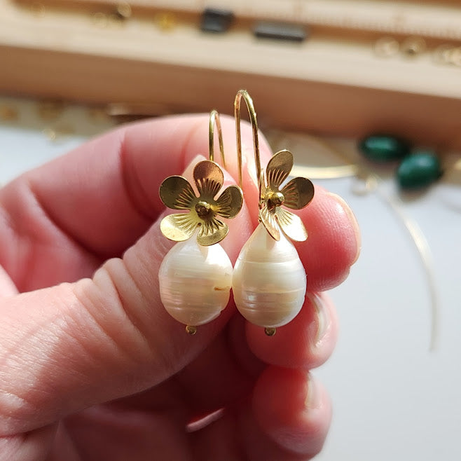 Mini Buttercup + Pearl Earrings