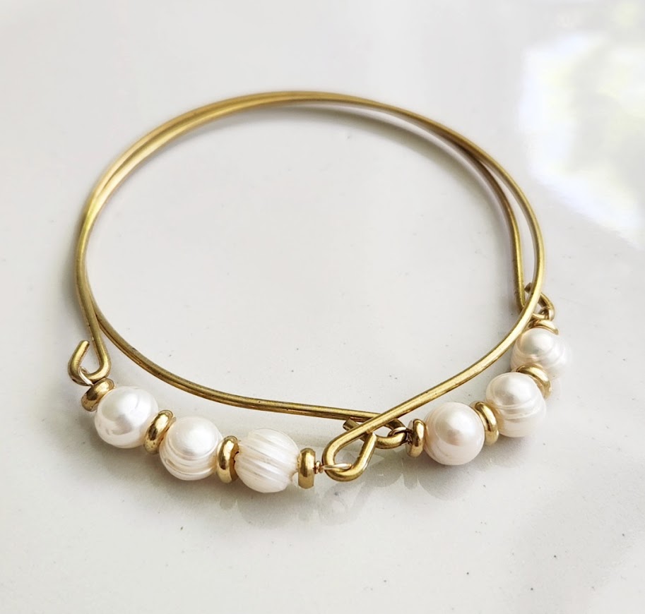 Pearl + Brass Bangle