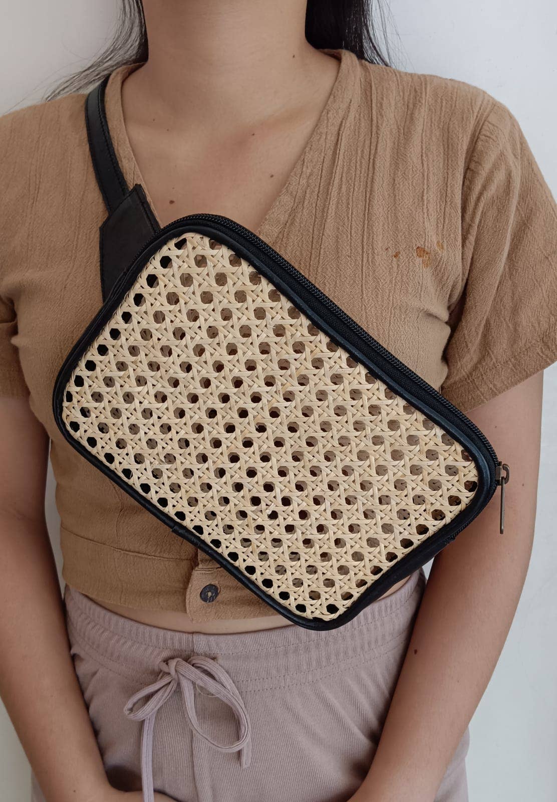 Belt Bag | Square Cane + Leather | Black