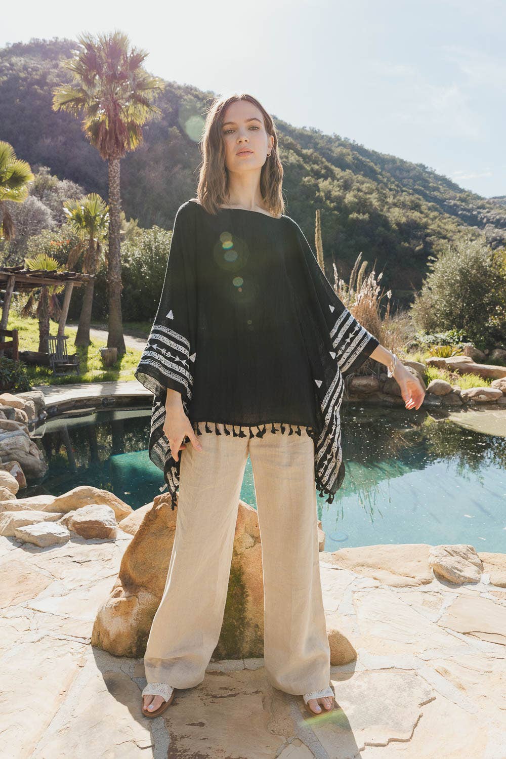 Kimono Cape | Embroidered Aztec | Black