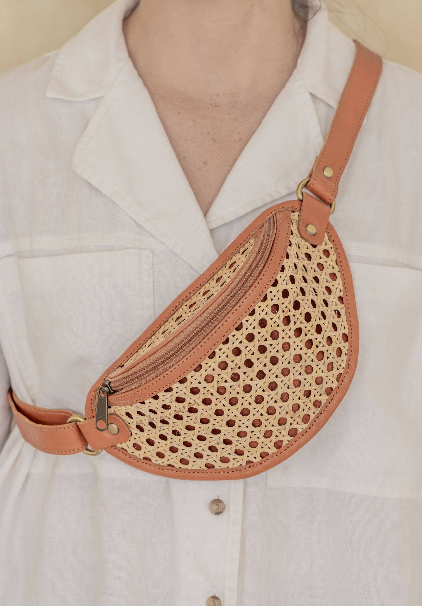 Belt Bag | Cane + Leather | Brown