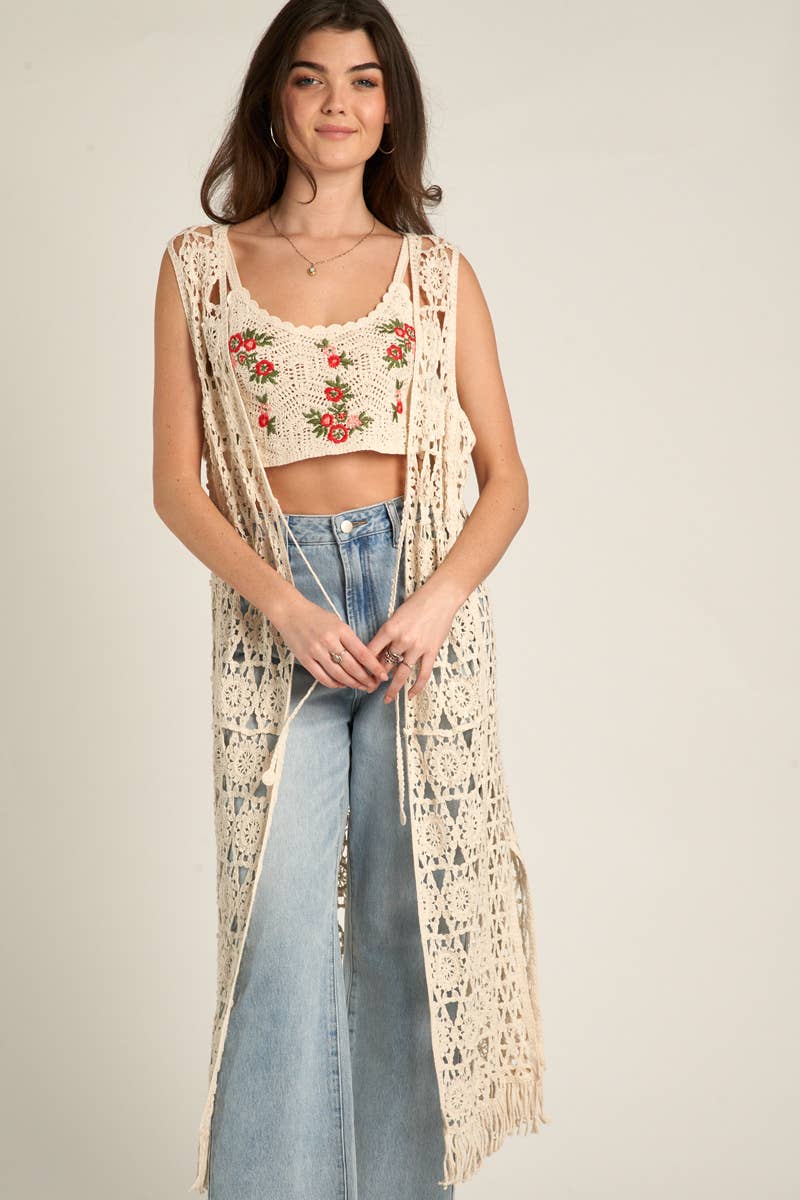 Kimono Vest | Tied Crochet | Cream