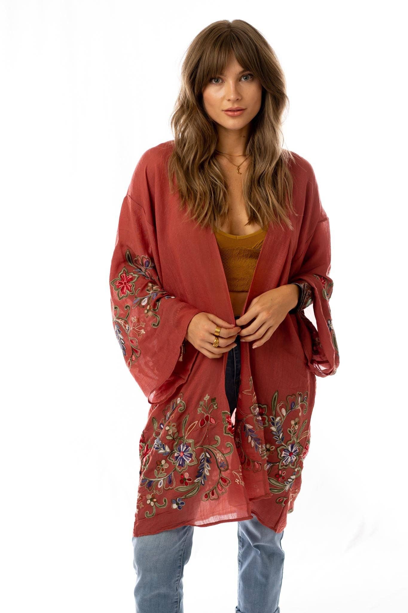 Kimono | Embroidered | Brick Red