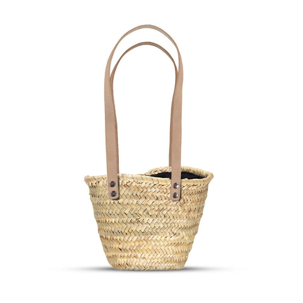 Mini Market Basket | Straw + Tan Leather Straps