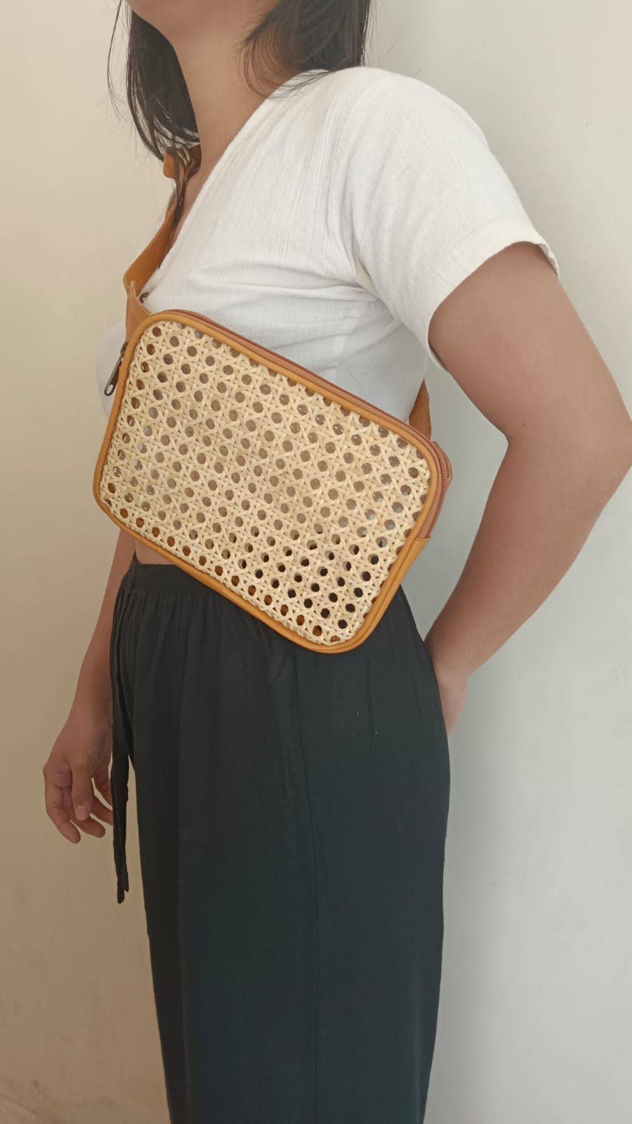 Cane and Leather Belt Bag | Brown