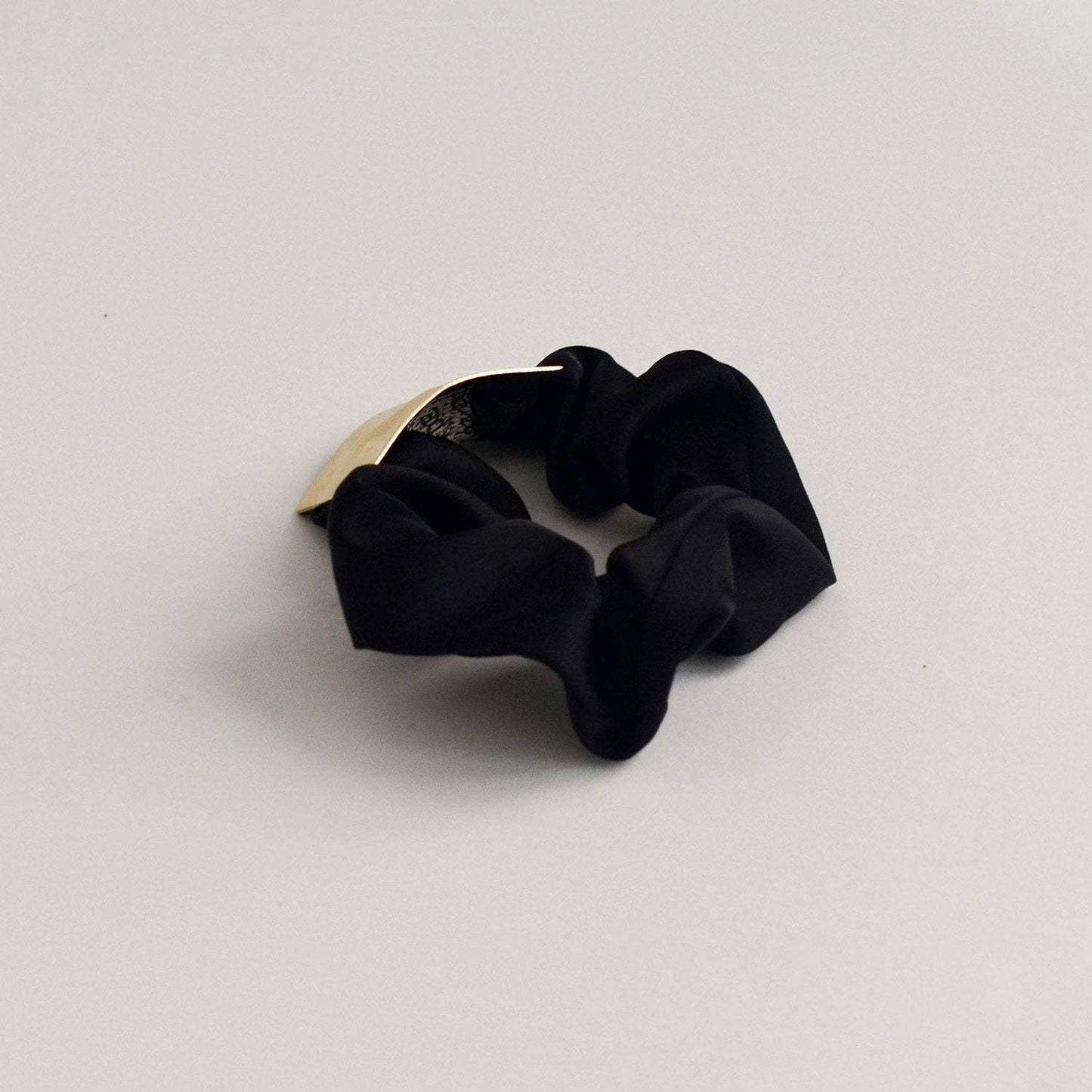 Satin Scrunchie with Rectangle Gold Charm | Black