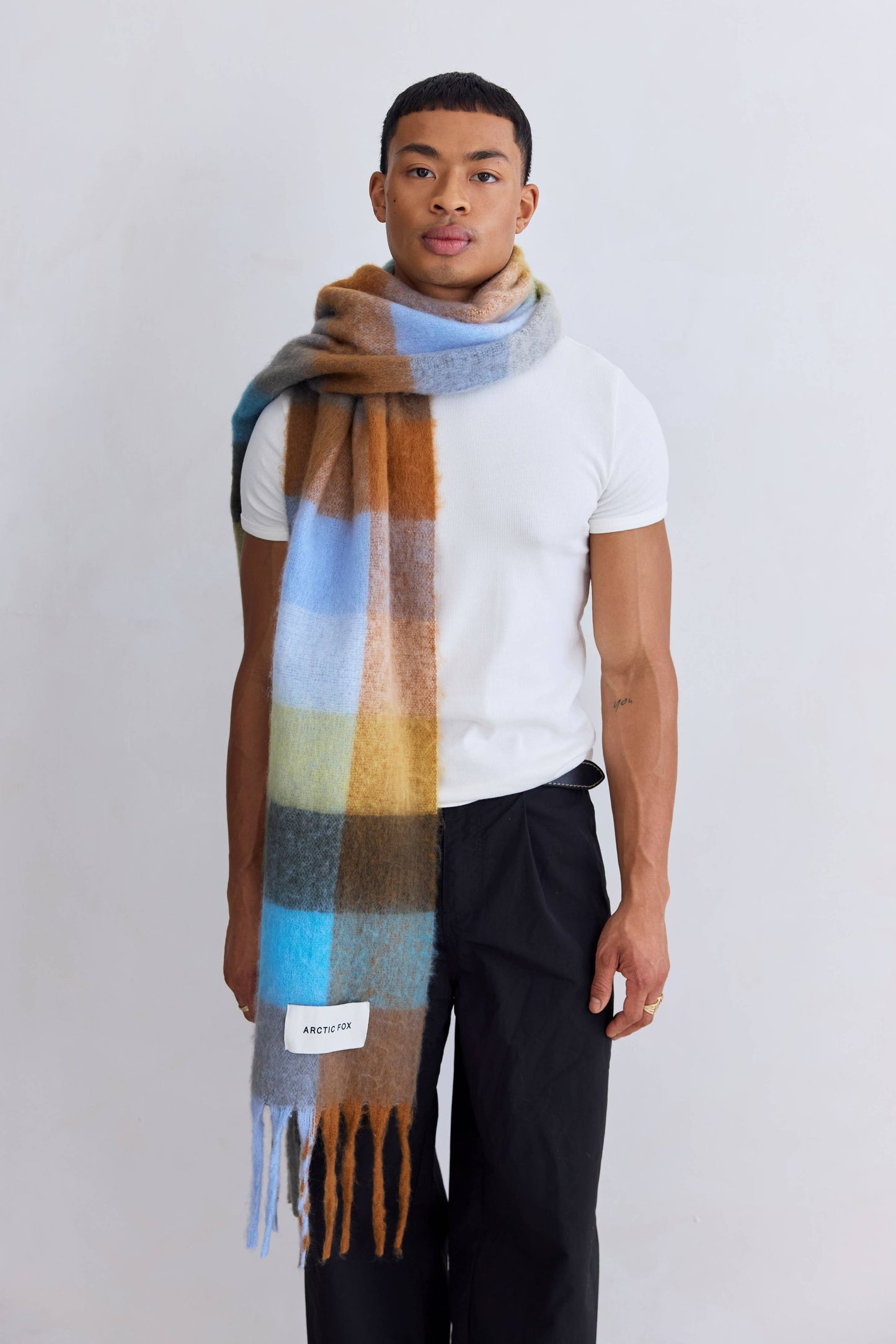 Ultra Soft Recycled Scarf | Blue + Orange Plaid