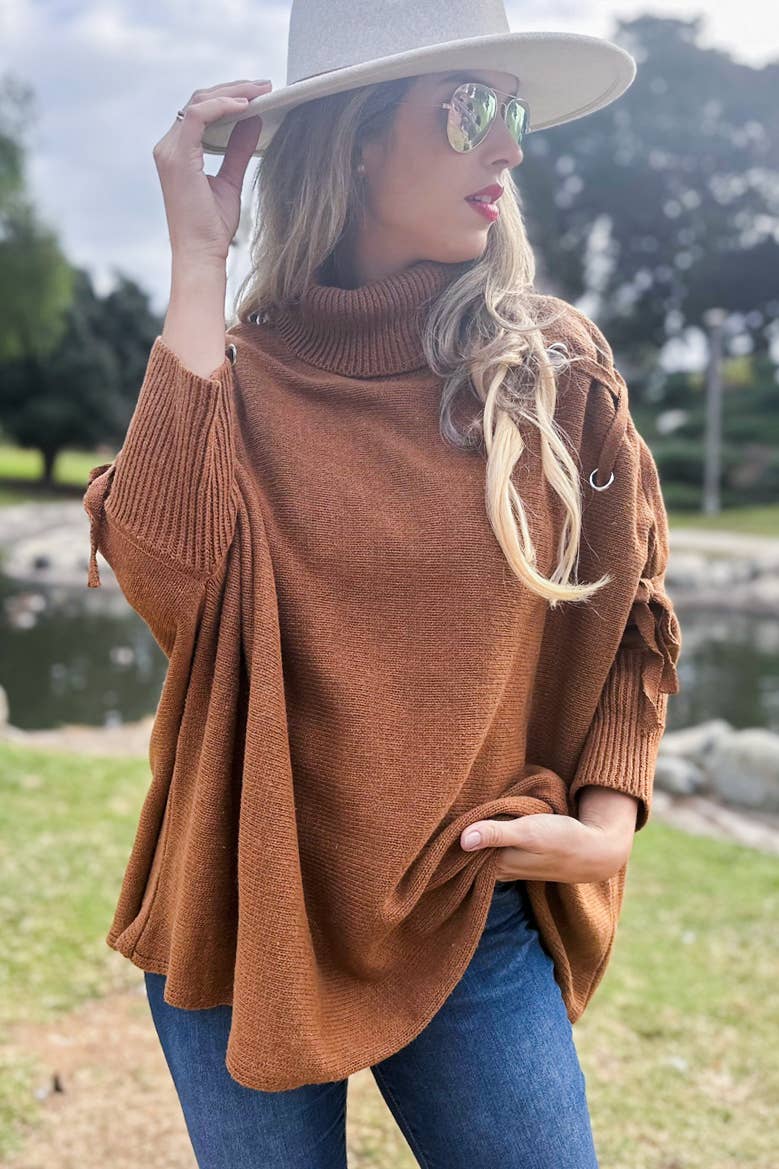 Sweater | Lace Up | Cognac