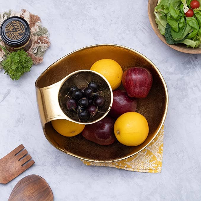 Chip & Dip Serving Bowl | Gold Brass Tiered