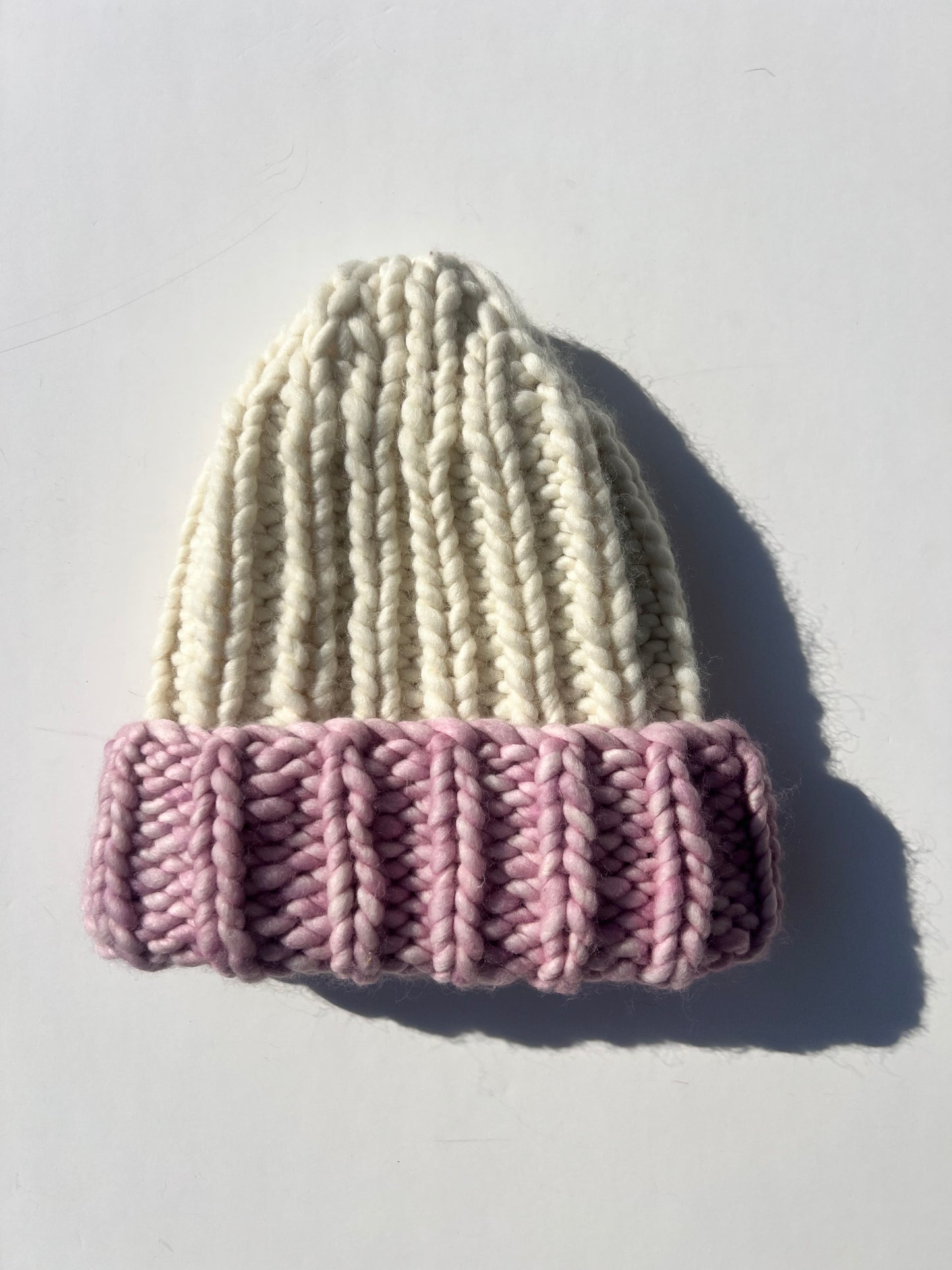 Chunky Wool Hat | Cream + Pink