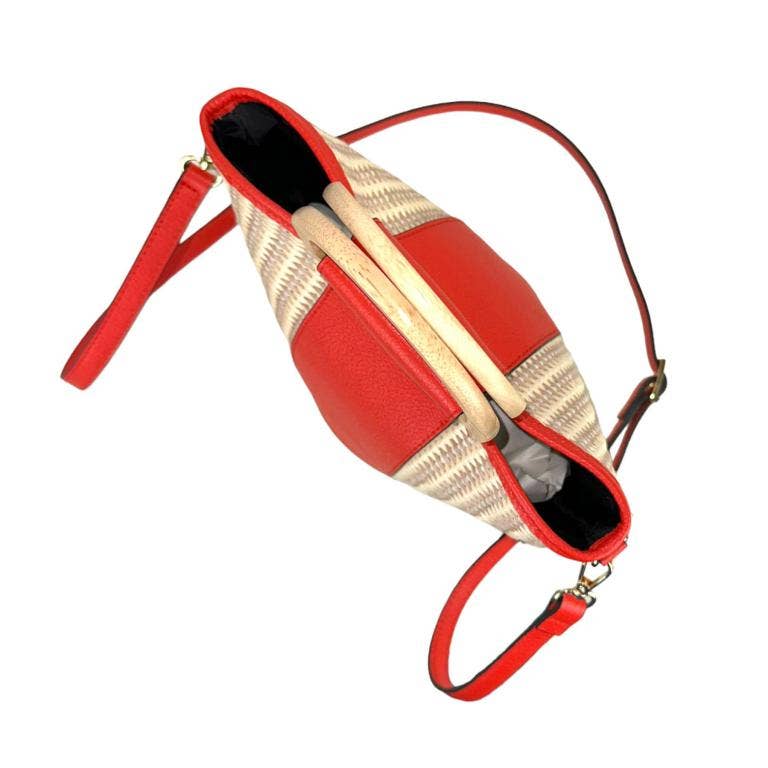 Italian Raffia and Leather Bucket Bag with Wooden Handles | Black