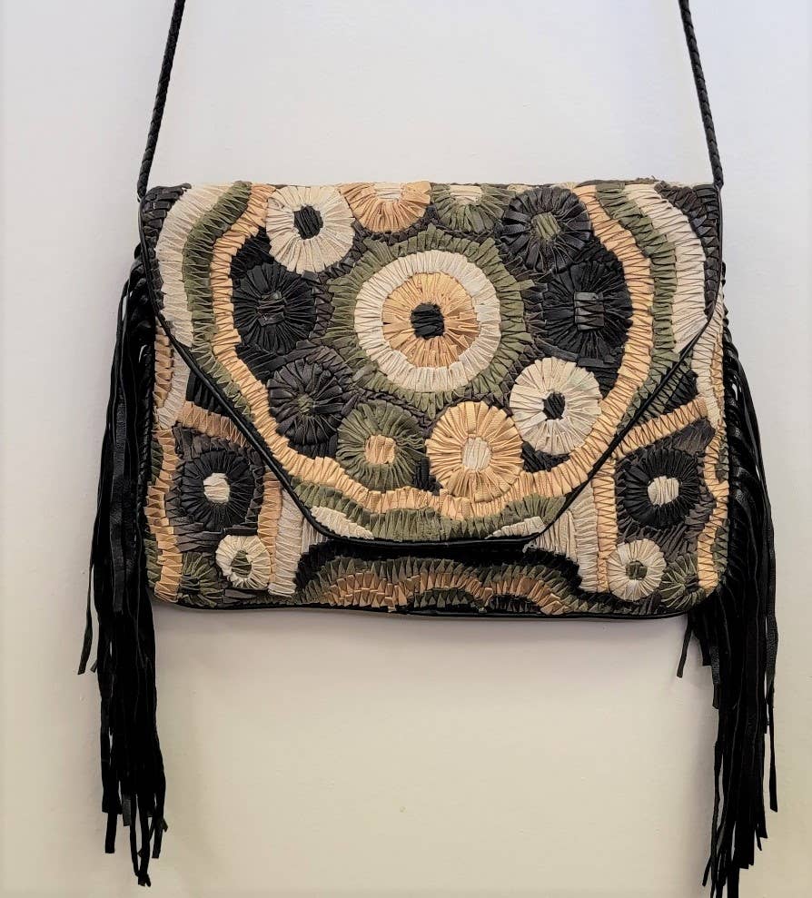 Boho Leather Crossbody Clutch Bag