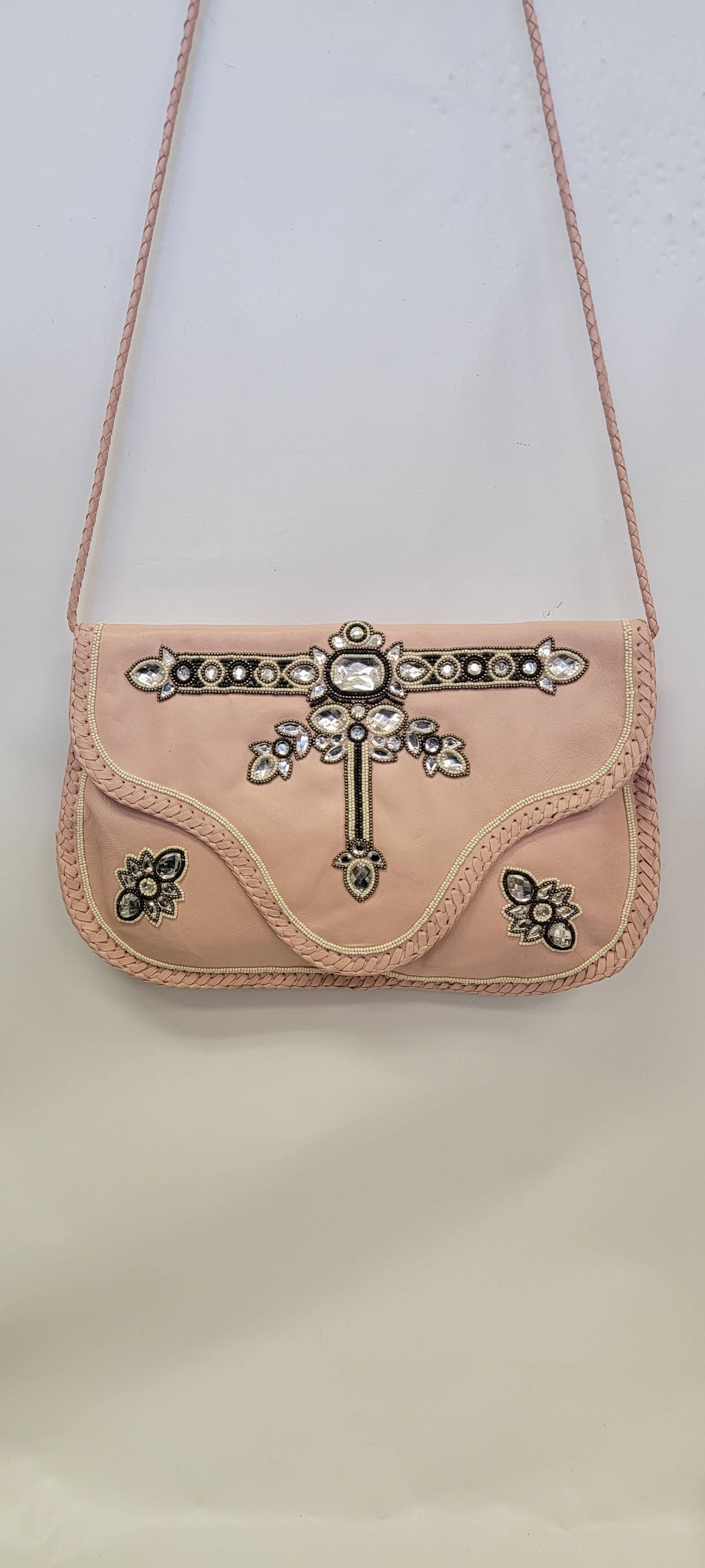 Boho Leather Crossbody Clutch Bag