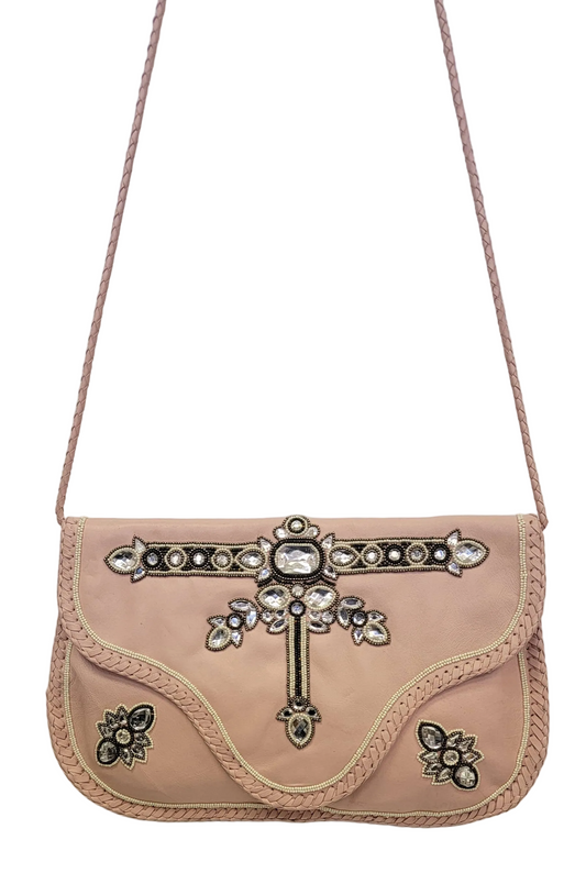Boho Leather Crossbody Clutch Bag