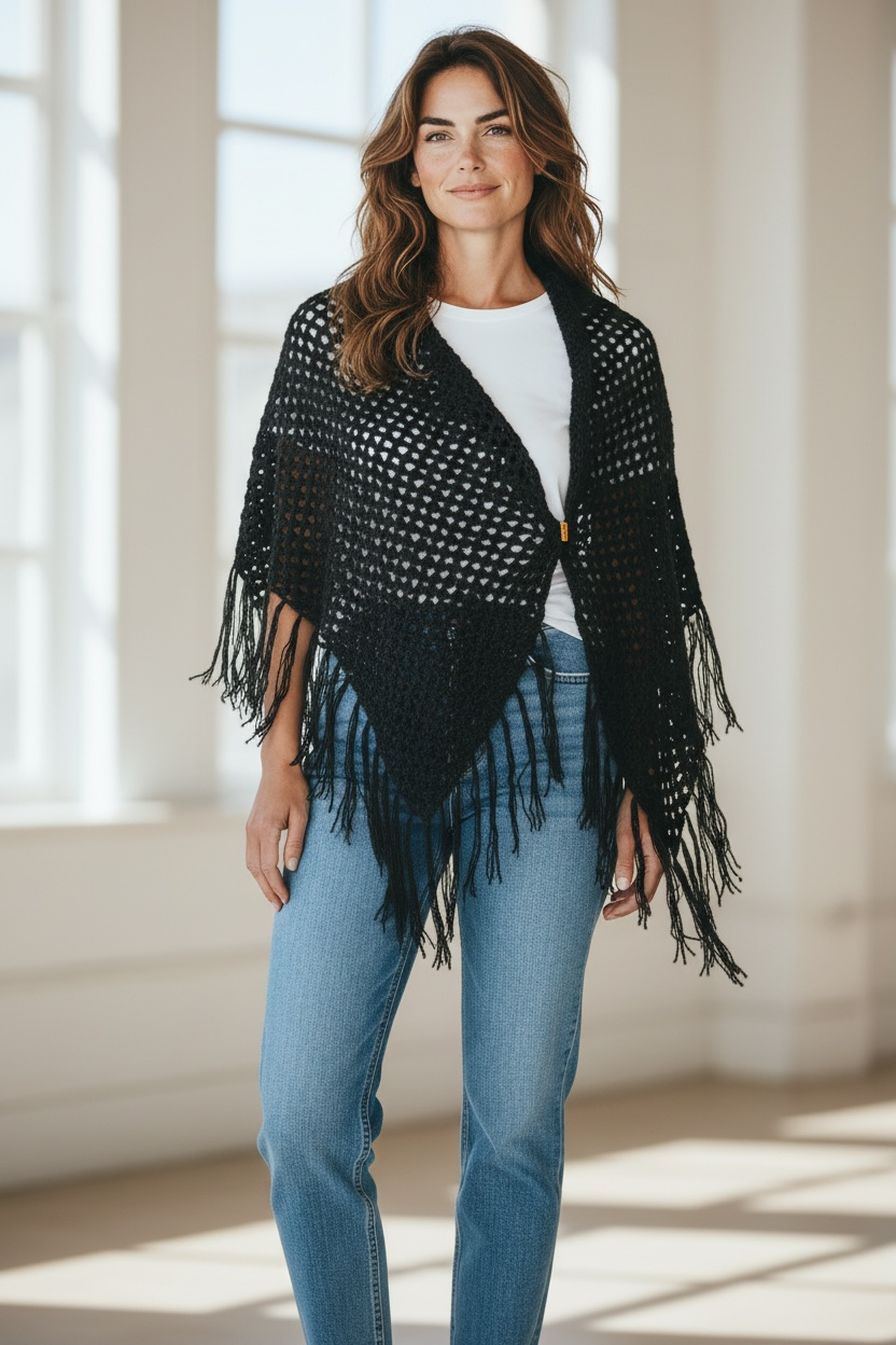 Handmade Wool Crochet Handkerchief Scarf | Slate