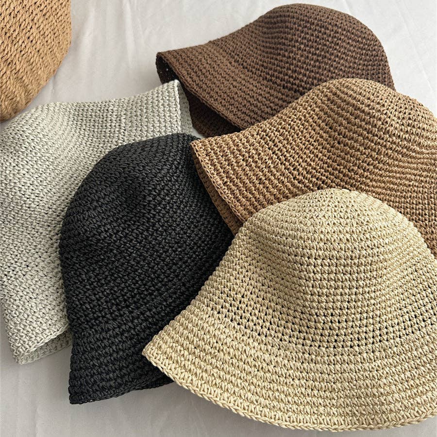 Foldable Raffia Bucket Hat | Khaki