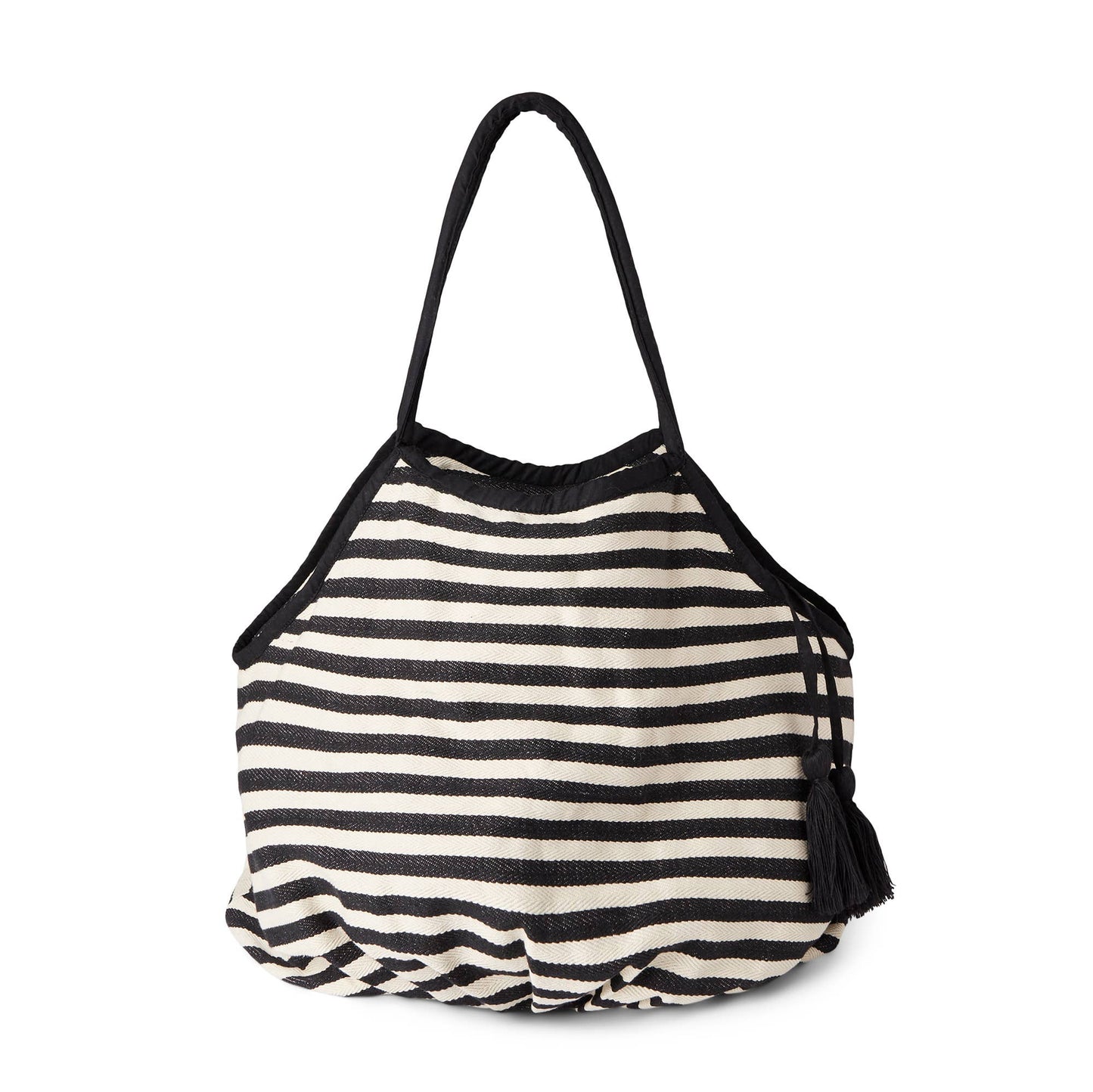 Large Woven Stripe Beach Bag - Black/Cream