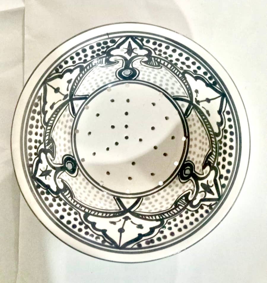 Small Ceramic Berry Bowl Strainer | Black + White