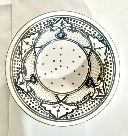 Small Ceramic Berry Bowl Strainer | Black + White
