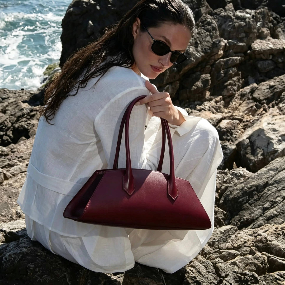 Italian Leather Baguette Bag