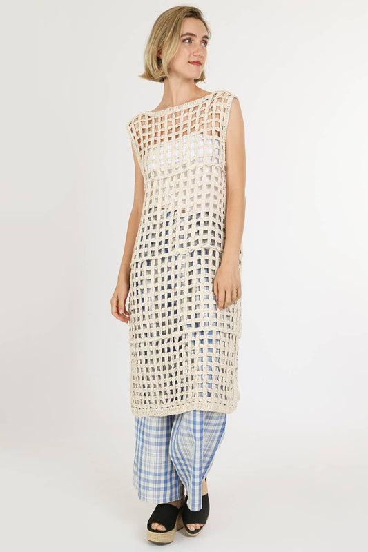 Hollow Out Net Cable Knit Sleeveless Midi Dress