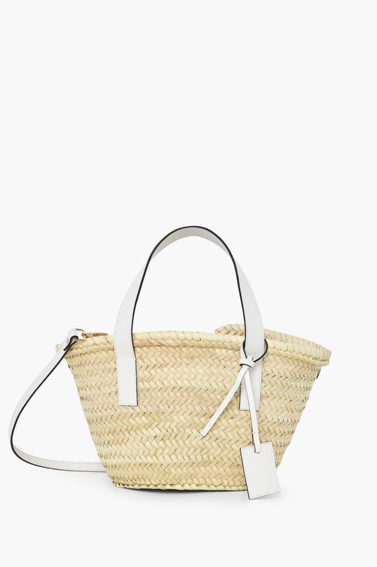 Straw Tote with White Leather Straps