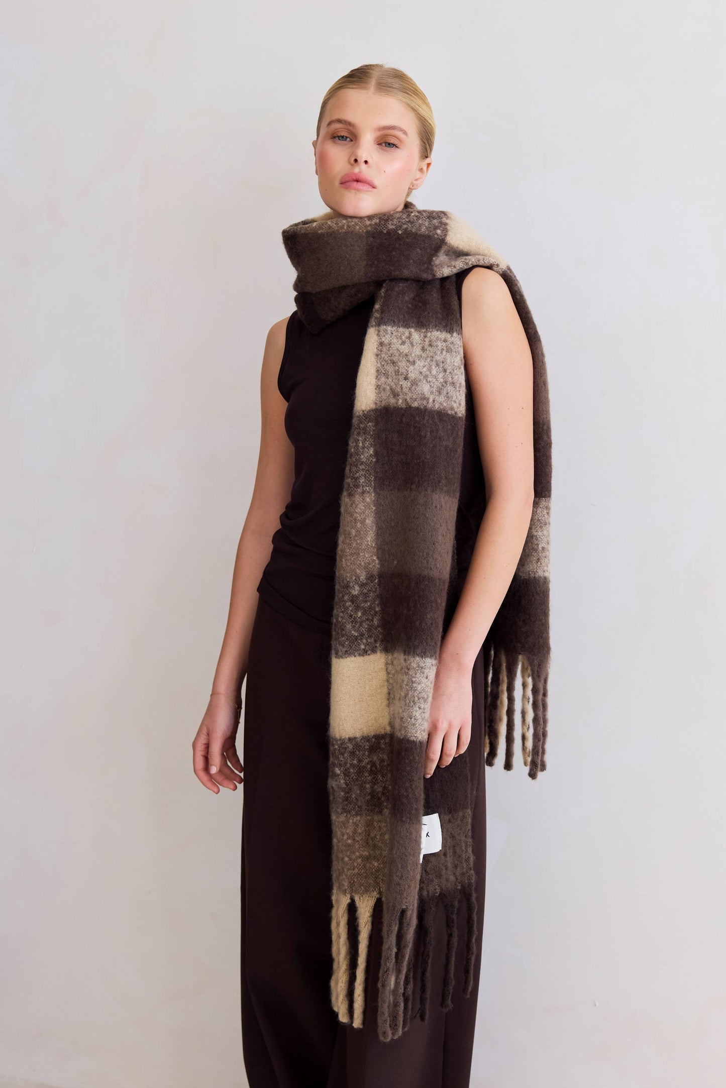 Ultra Soft Recycled Scarf | Brown Check
