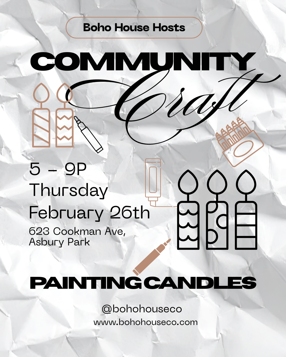 Boho House Community Craft | Wax Painting Candles | March 12