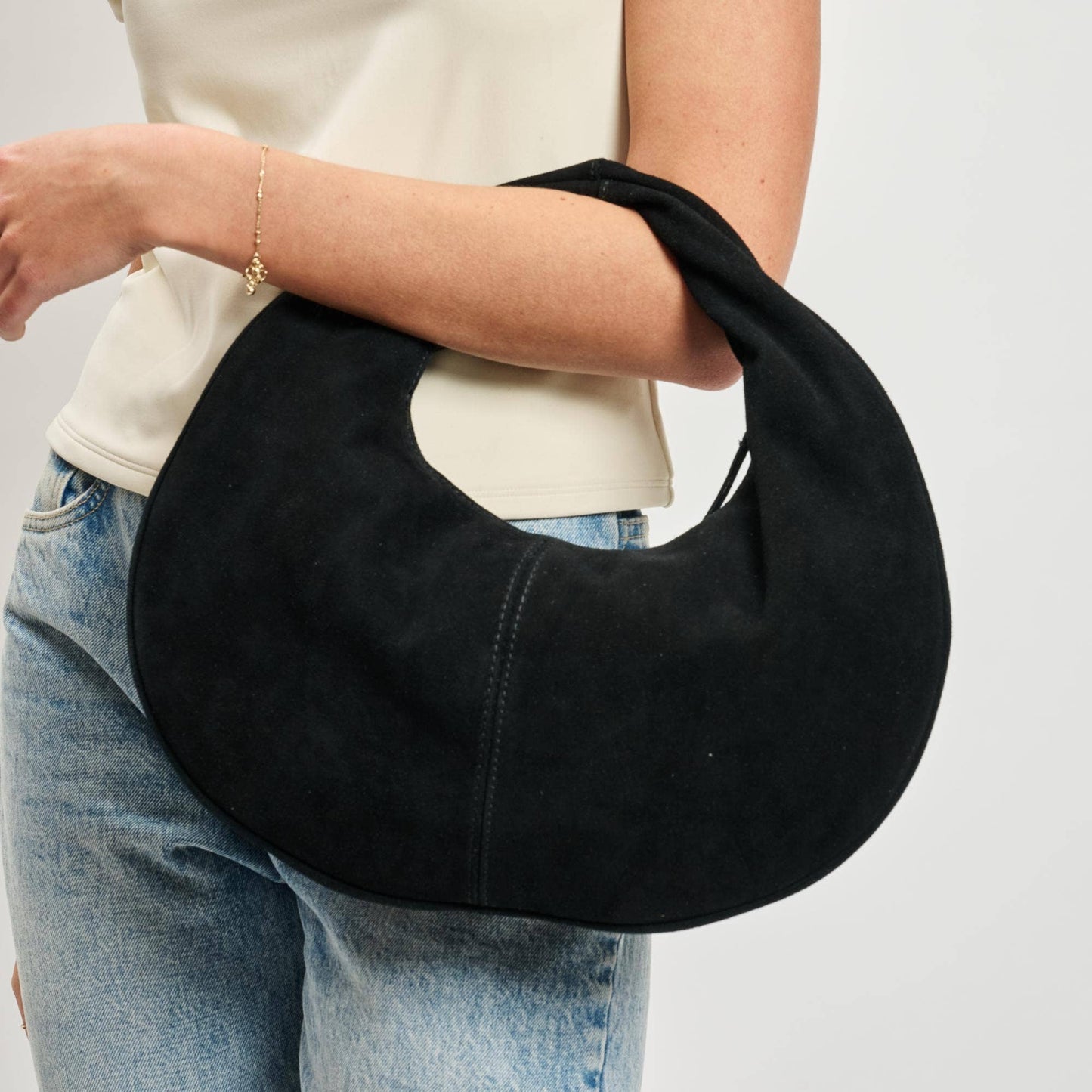 Genuine Suede Leather Hobo | Black