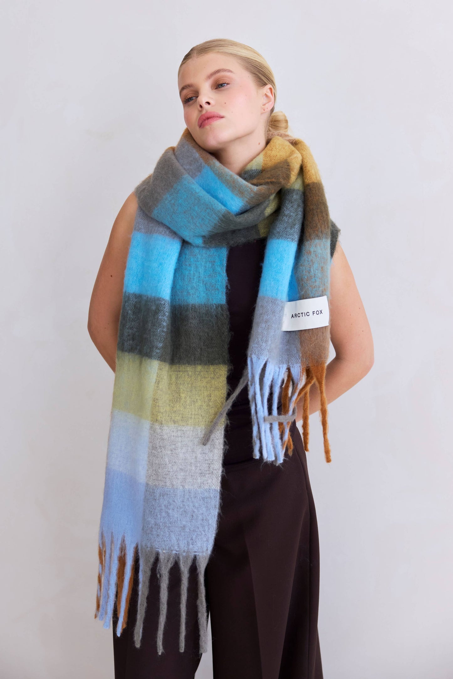 Ultra Soft Recycled Scarf | Blue + Orange Plaid