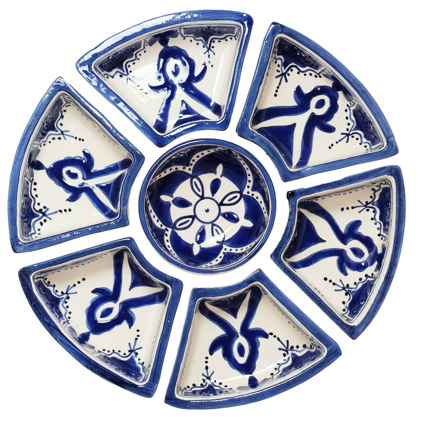 Hand Painted Ceramic Tapas Chip and Dip Server