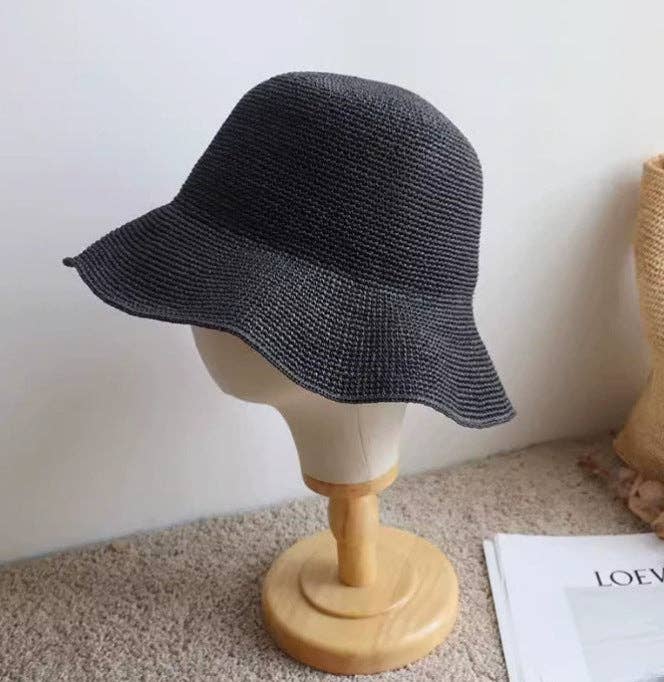 Foldable Raffia Bucket Hat | Wide Brim | Beige