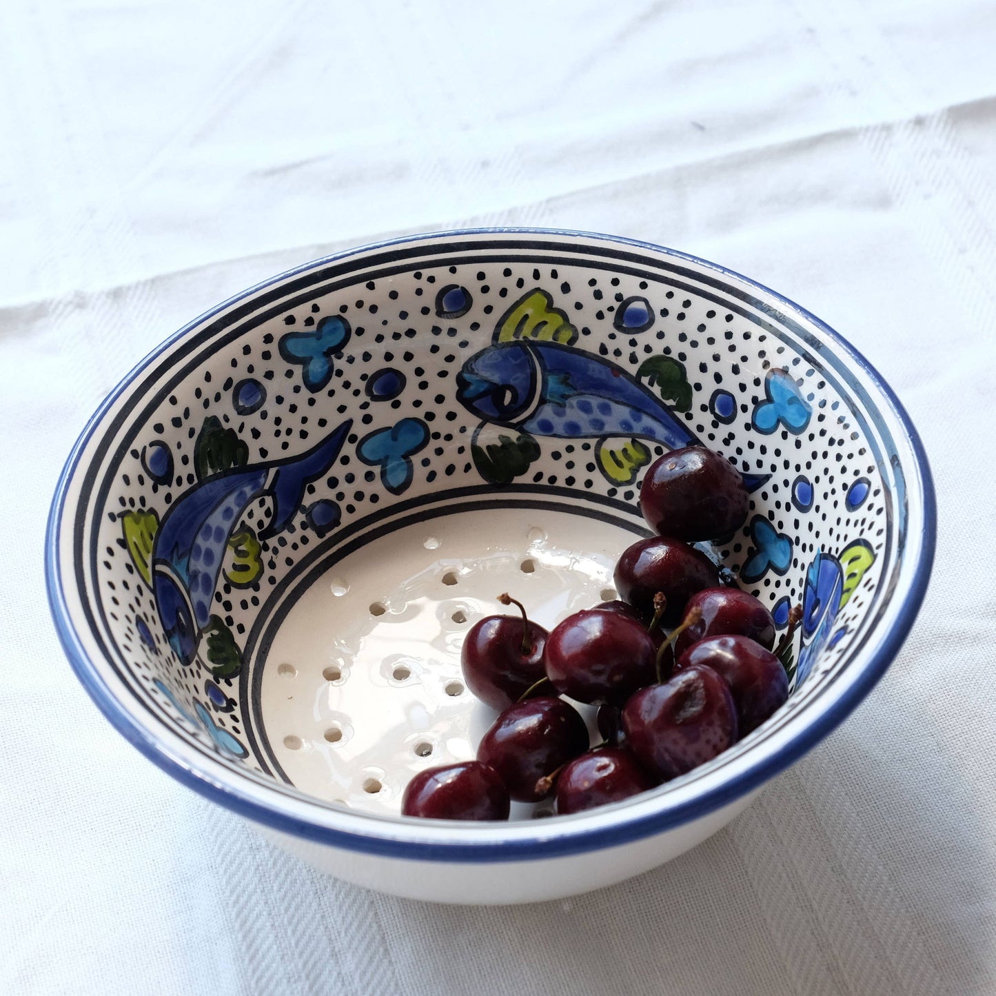 Small Ceramic Berry Bowl Strainer | Fish