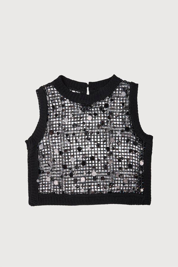 Deco Sequin Shell Top | Black