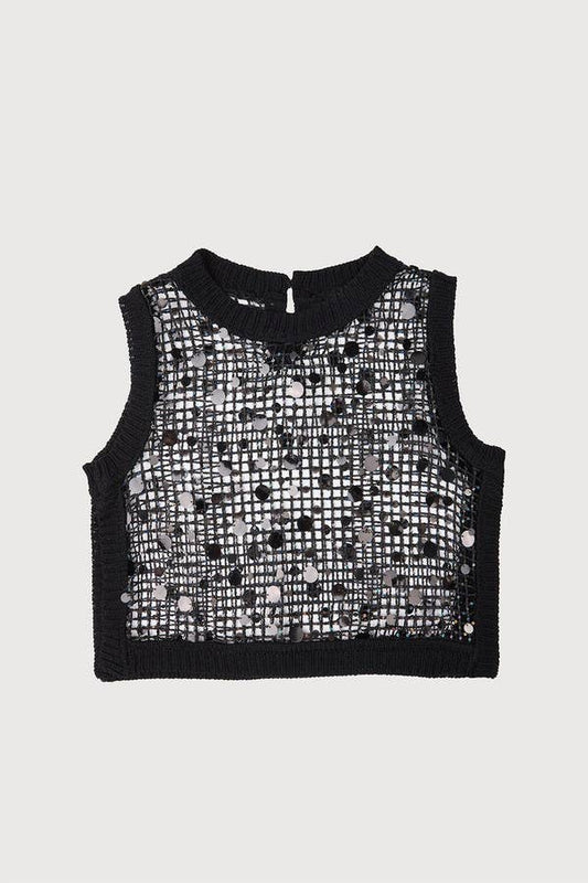 Deco Sequin Shell Top | Black