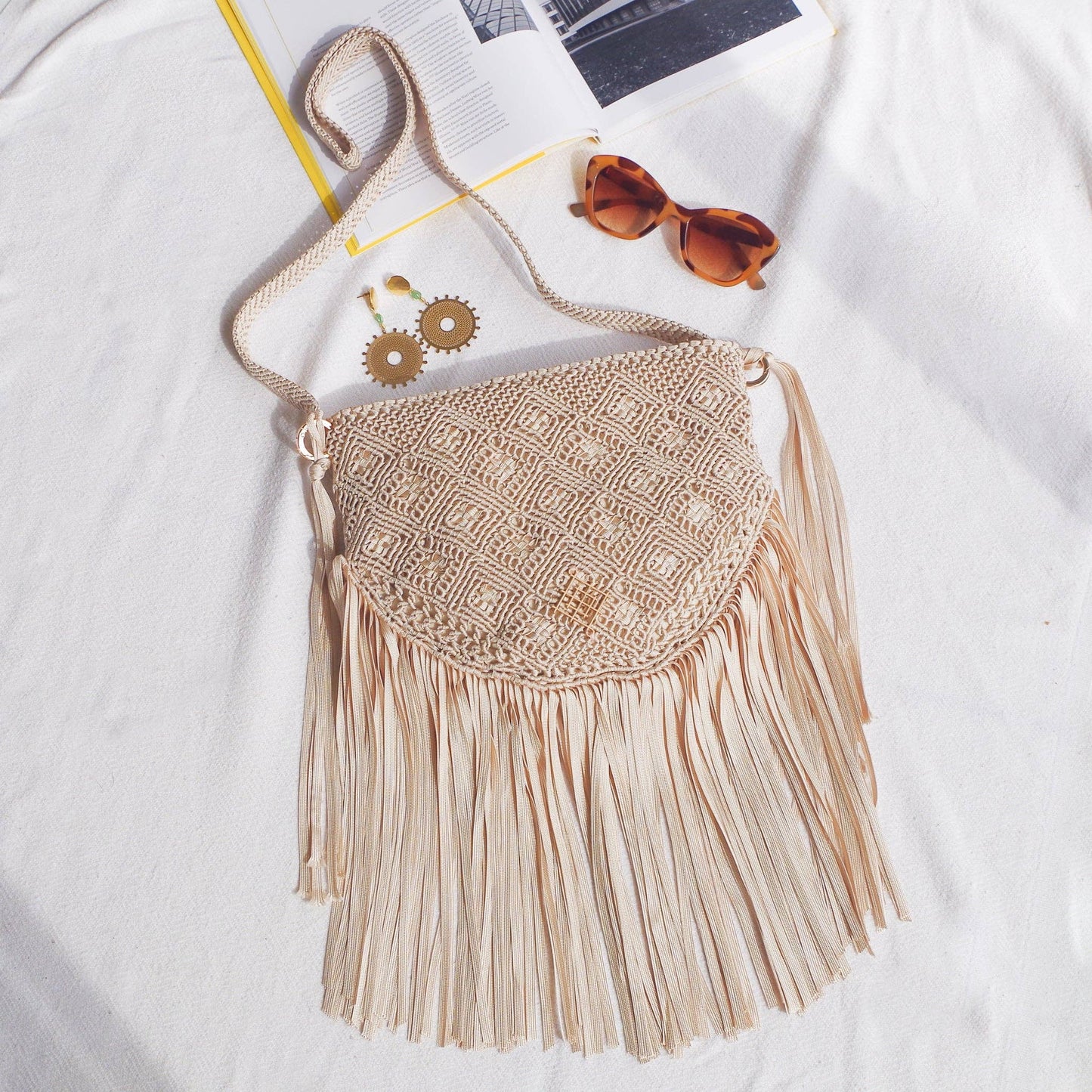 Boho Macrame Fringe Bag | Caramel