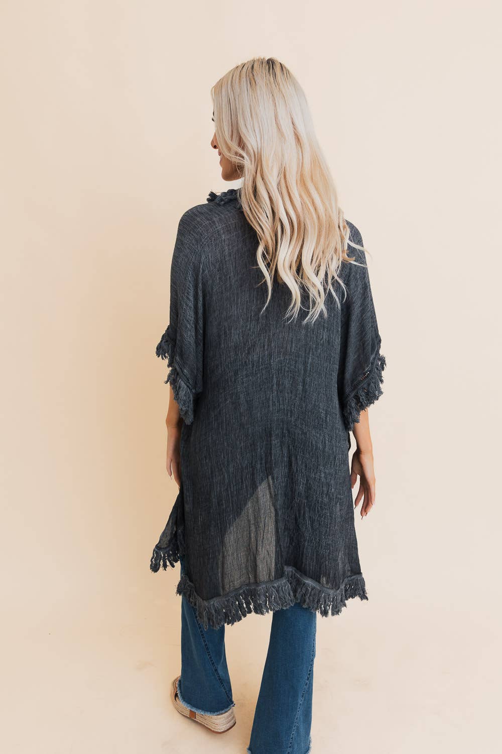 Kimono | Sun Bleached Fringe Charcoal