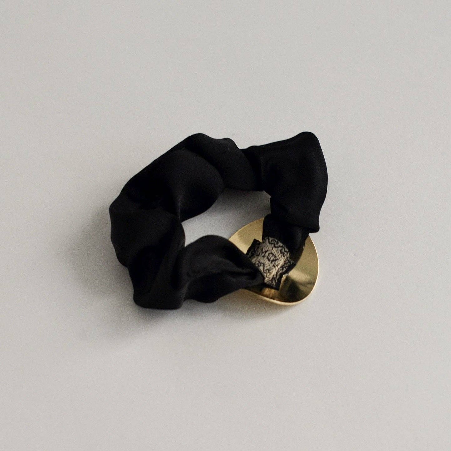 Satin Scrunchie with Round Gold Charm | Black