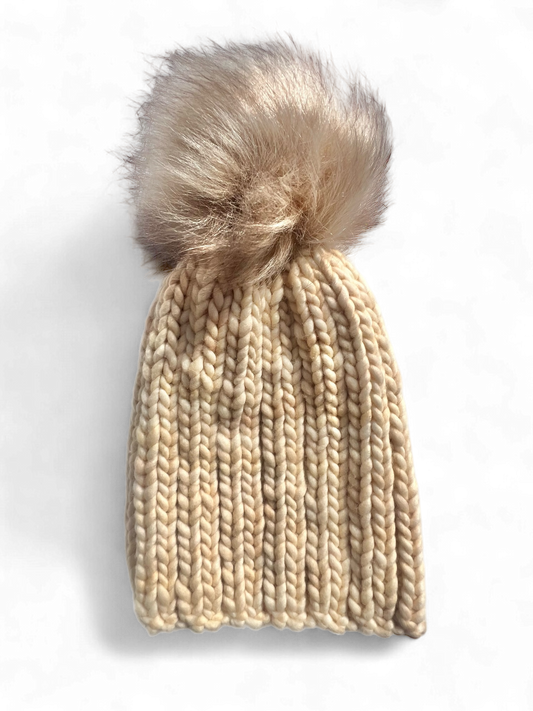 The Colunms Hat | 2 Row Hat w Pom | Ivory